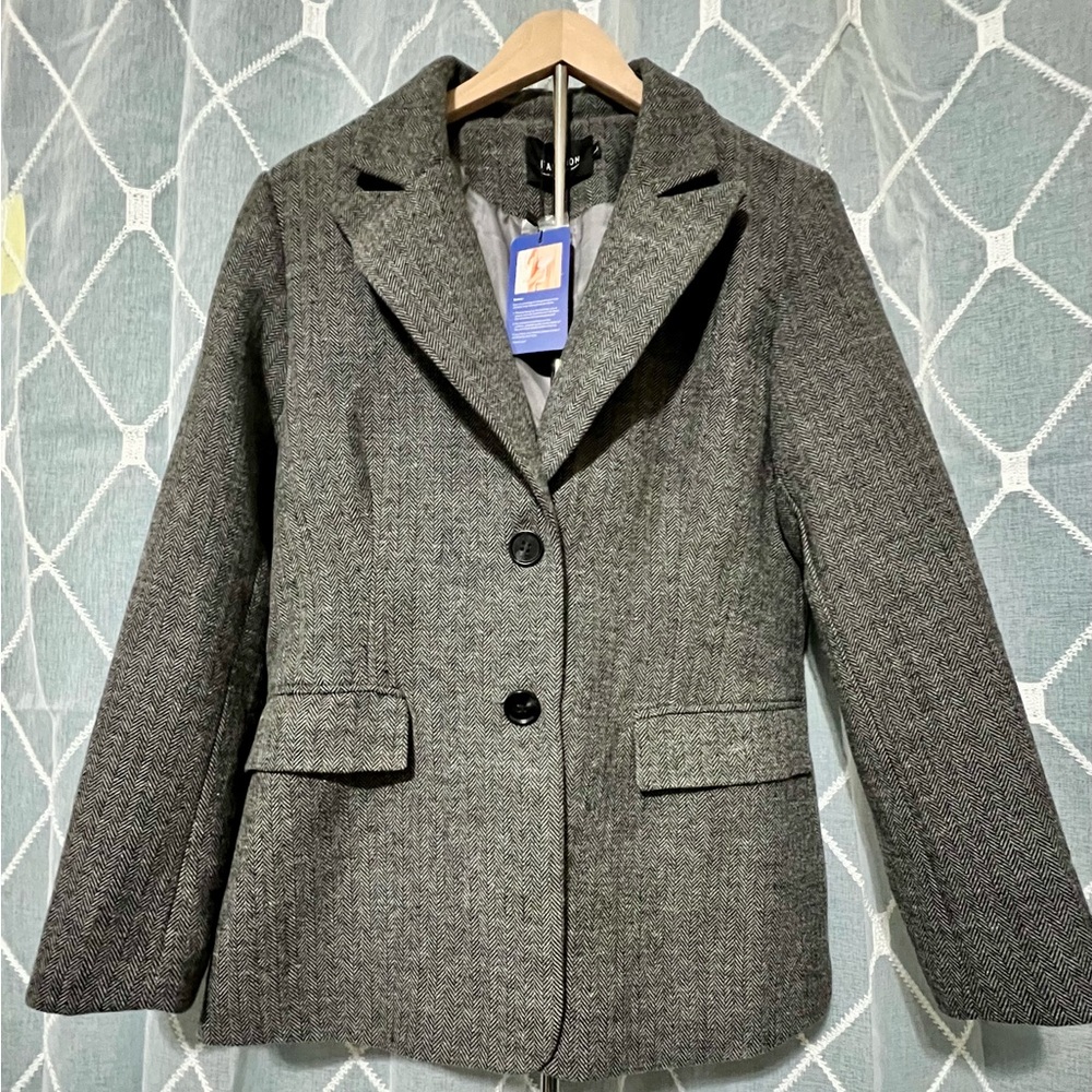 NEW ChouYatou Black & Grey Herringbone Print Jacket - Large